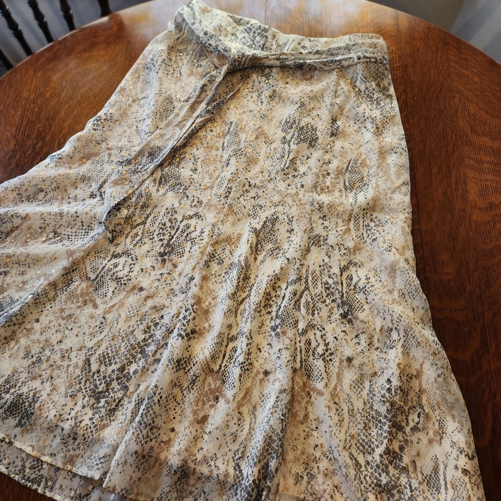 Chico's Women 2.5 Fit & Flare Gray Animal Gold Metallic‎ Print Lined Skirt Zip